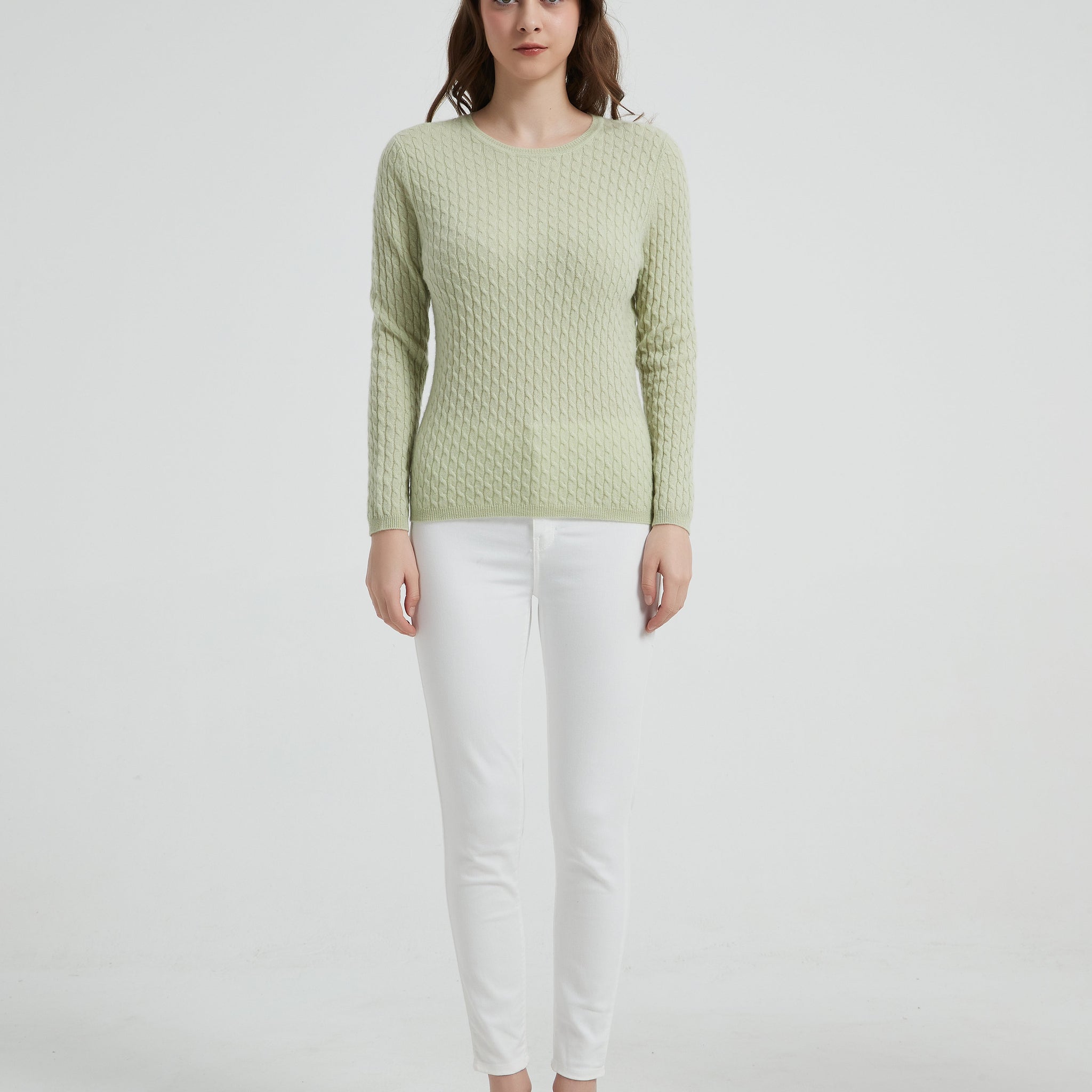 Women's Grade-A Cashmere Crewneck Cable Sweater