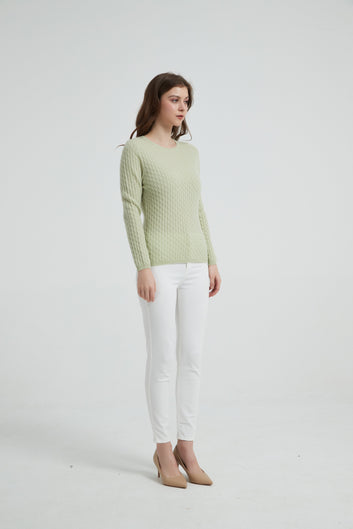 Women's Grade-A Cashmere Crewneck Cable Sweater