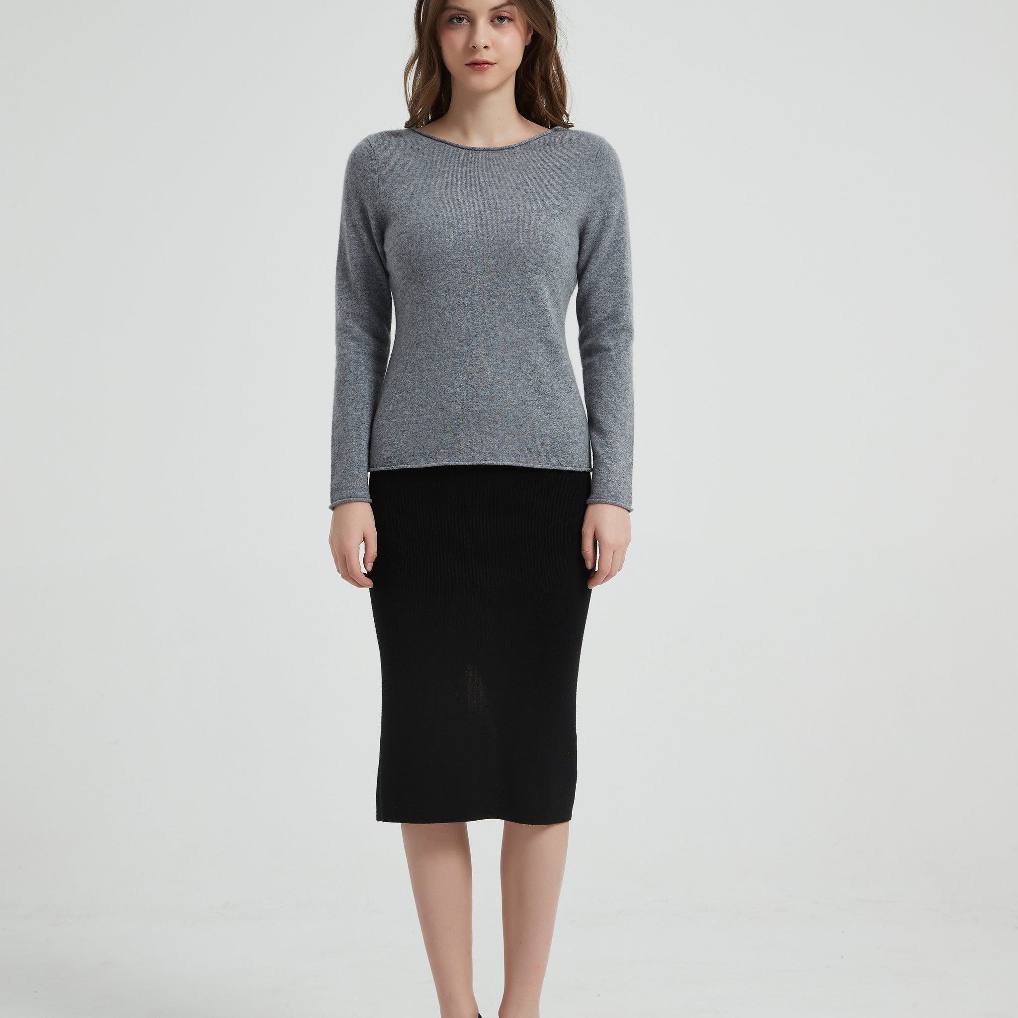 Women's Grade-A Cashmere Crewneck with Rib Sweater