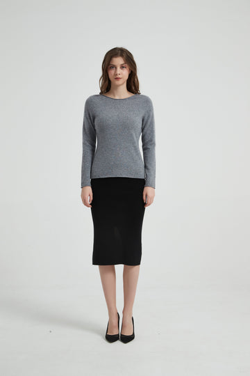 Women's Grade-A Cashmere Crewneck with Rib Sweater