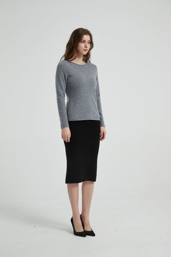 Women's Grade-A Cashmere Crewneck with Rib Sweater