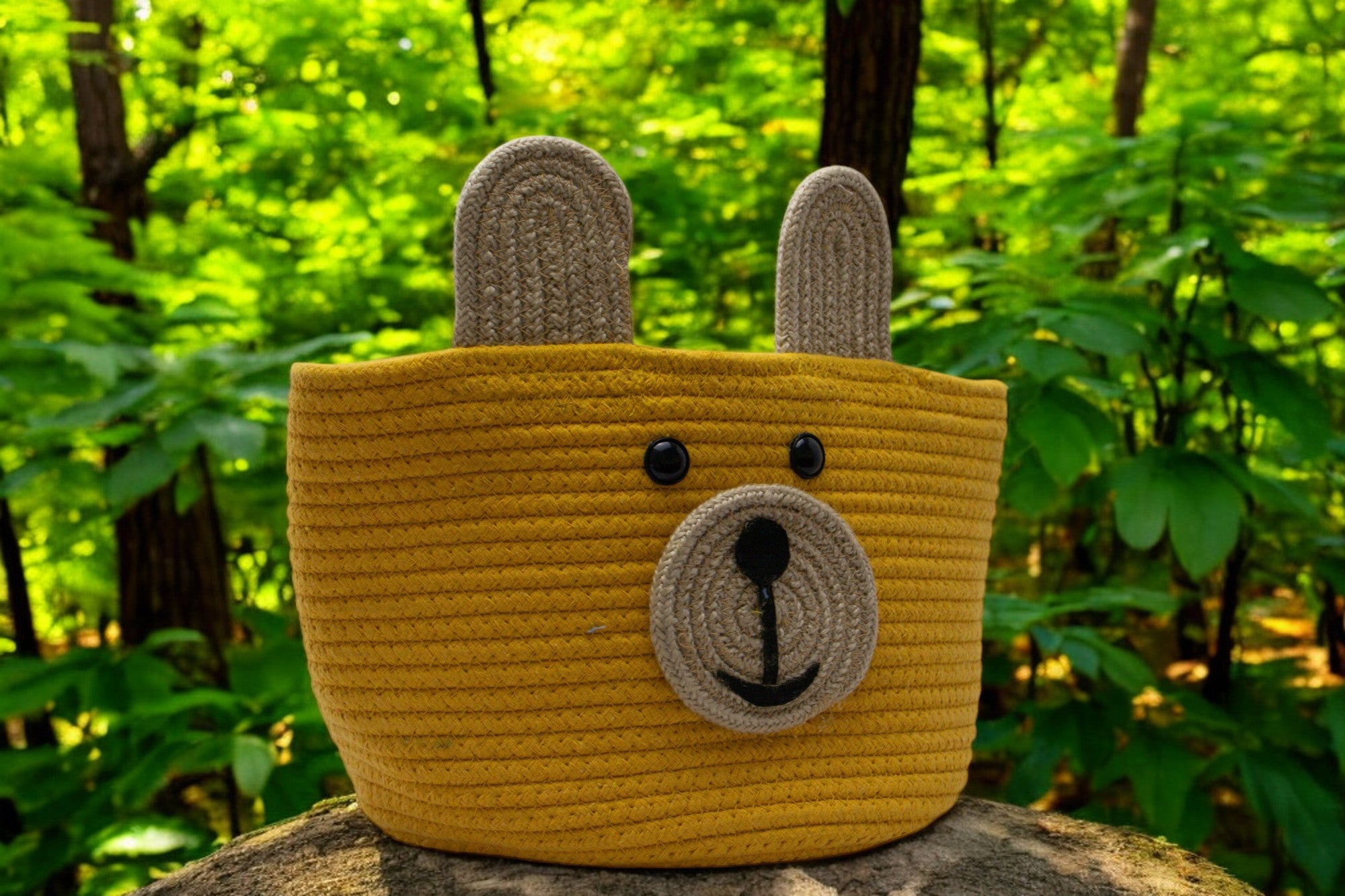 Cute Bear Face Woven Storage Basket