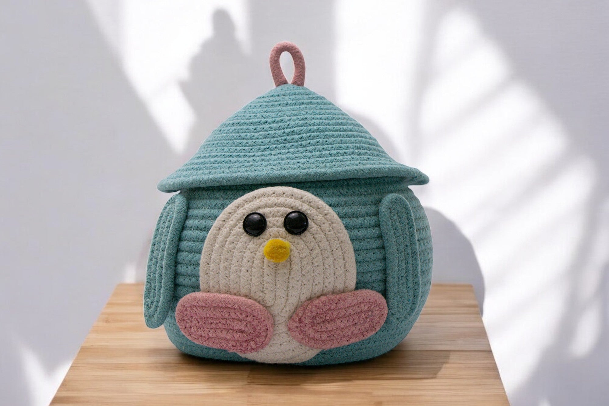 Penguin-Themed Woven Storage Basket with Lid
