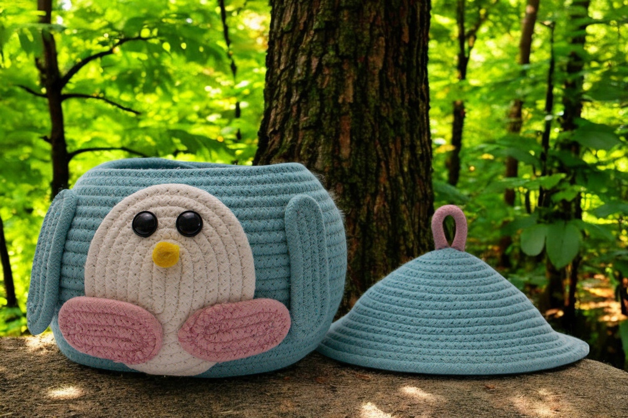 Penguin-Themed Woven Storage Basket with Lid