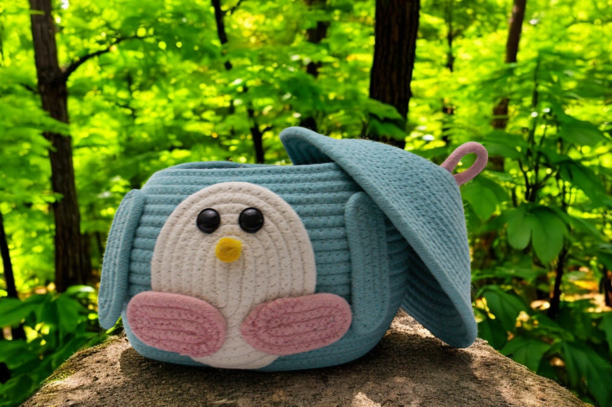Penguin-Themed Woven Storage Basket with Lid