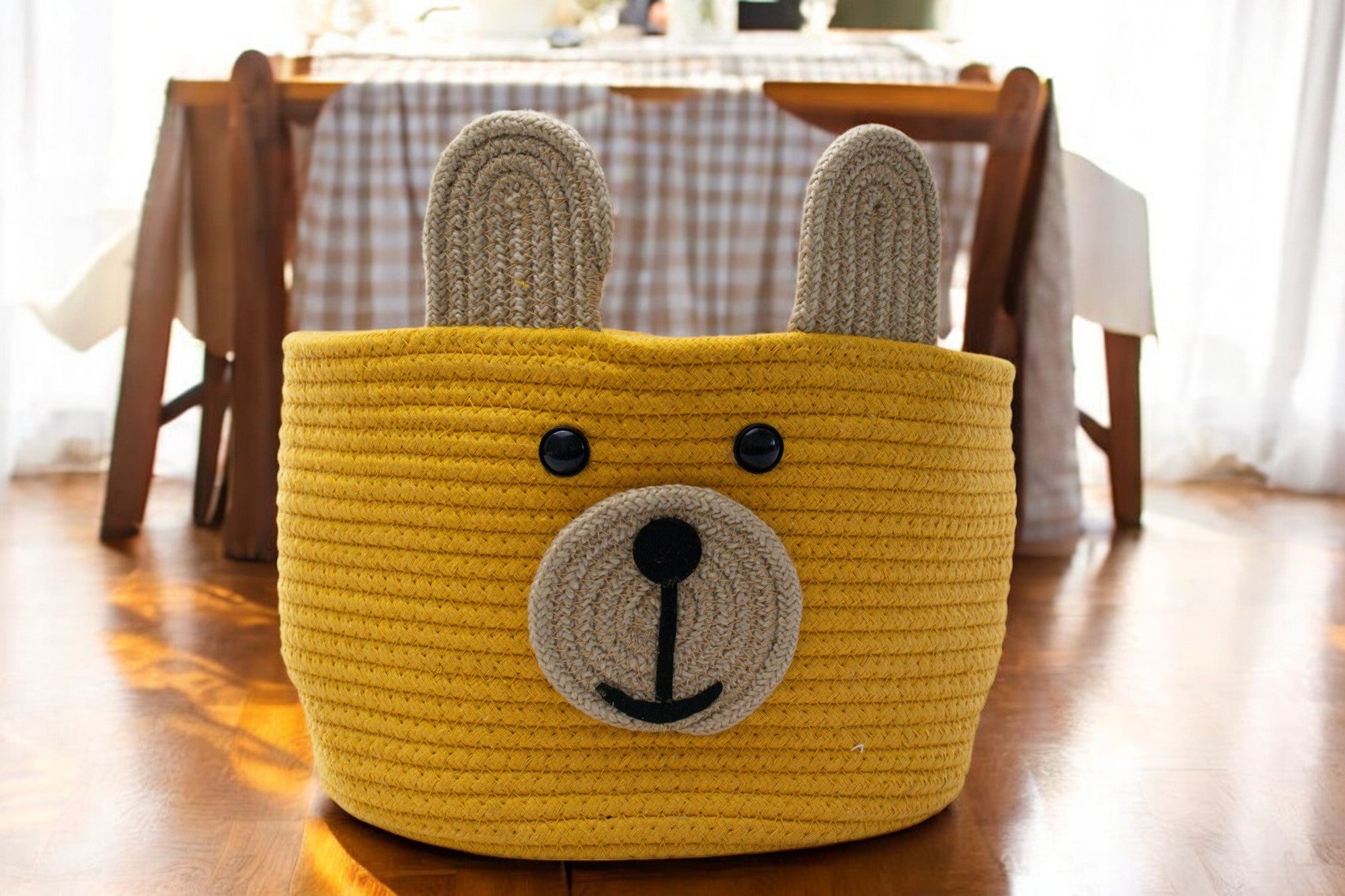 Cute Bear Face Woven Storage Basket
