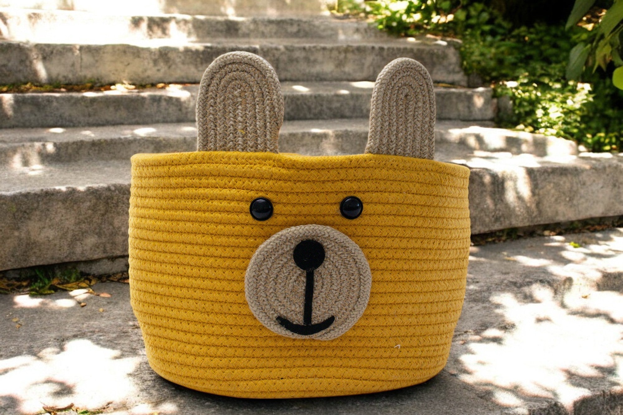 Cute Bear Face Woven Storage Basket