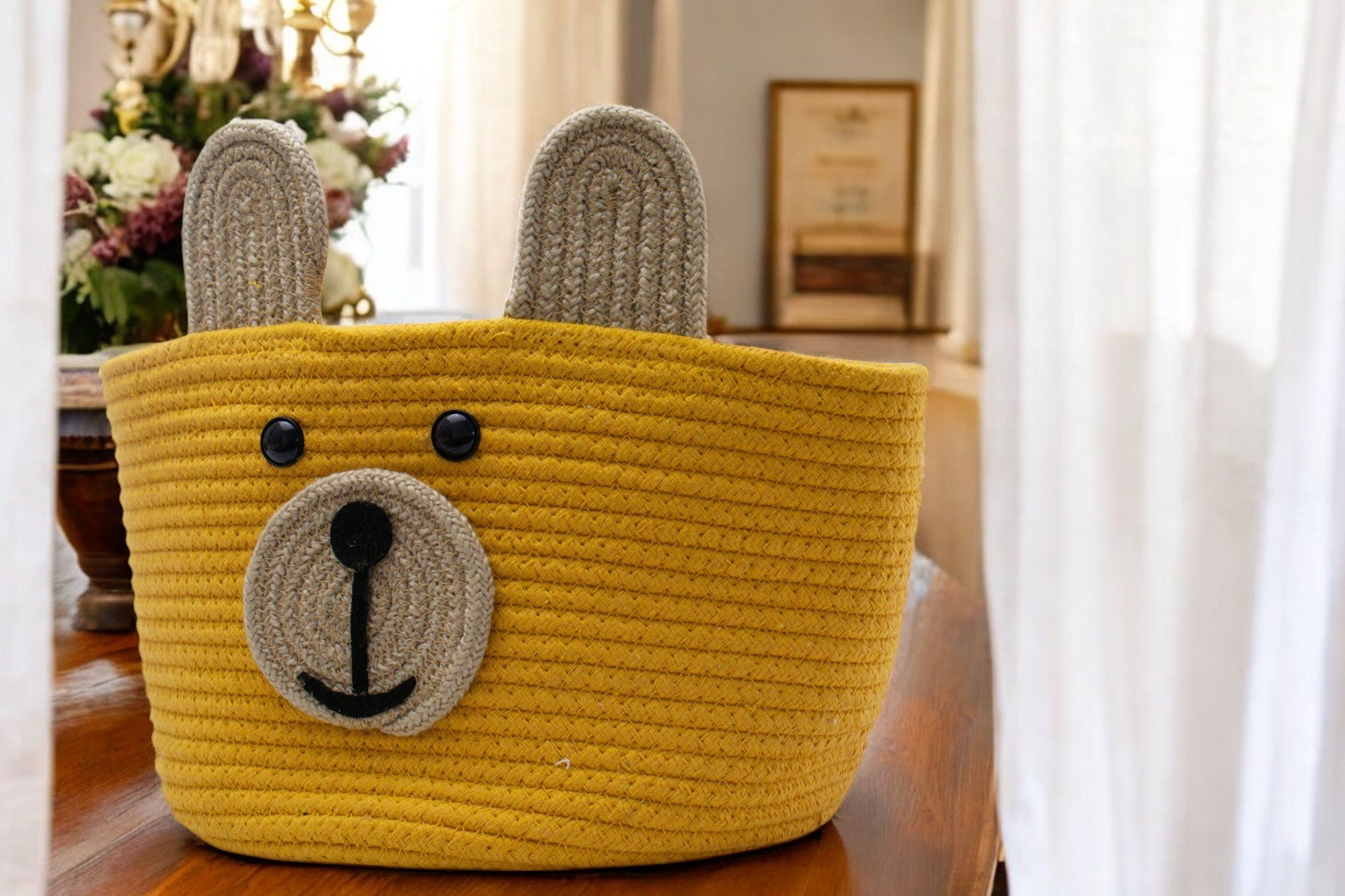 Cute Bear Face Woven Storage Basket