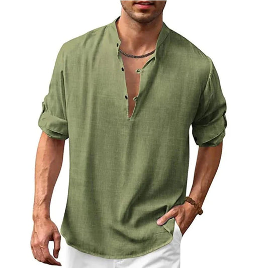 Spring Autumn New Men's Casual Blouse Cotton Linen Shirt Loose Tops Long Sleeve Tee Shirt Casual Handsome Men Shirts Men Tops