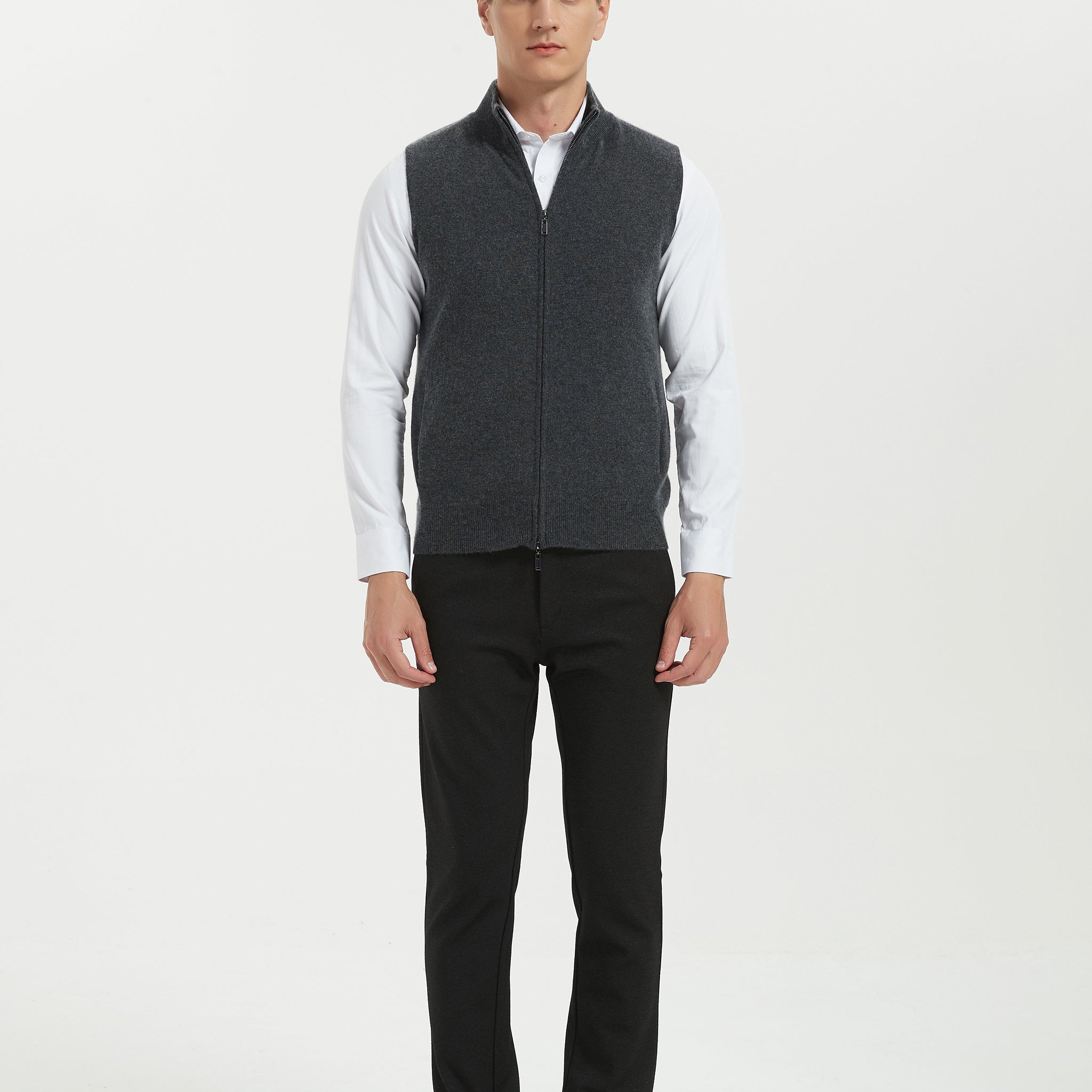 Men's Grade-A Cashmere Full-Zip Vest Sweater