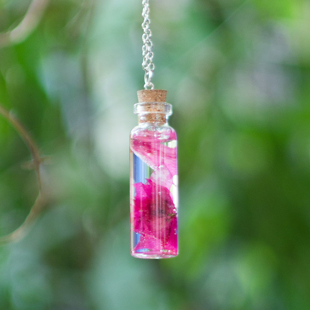 FLO's Bougainvillea Vial Real Dried Flower Necklace