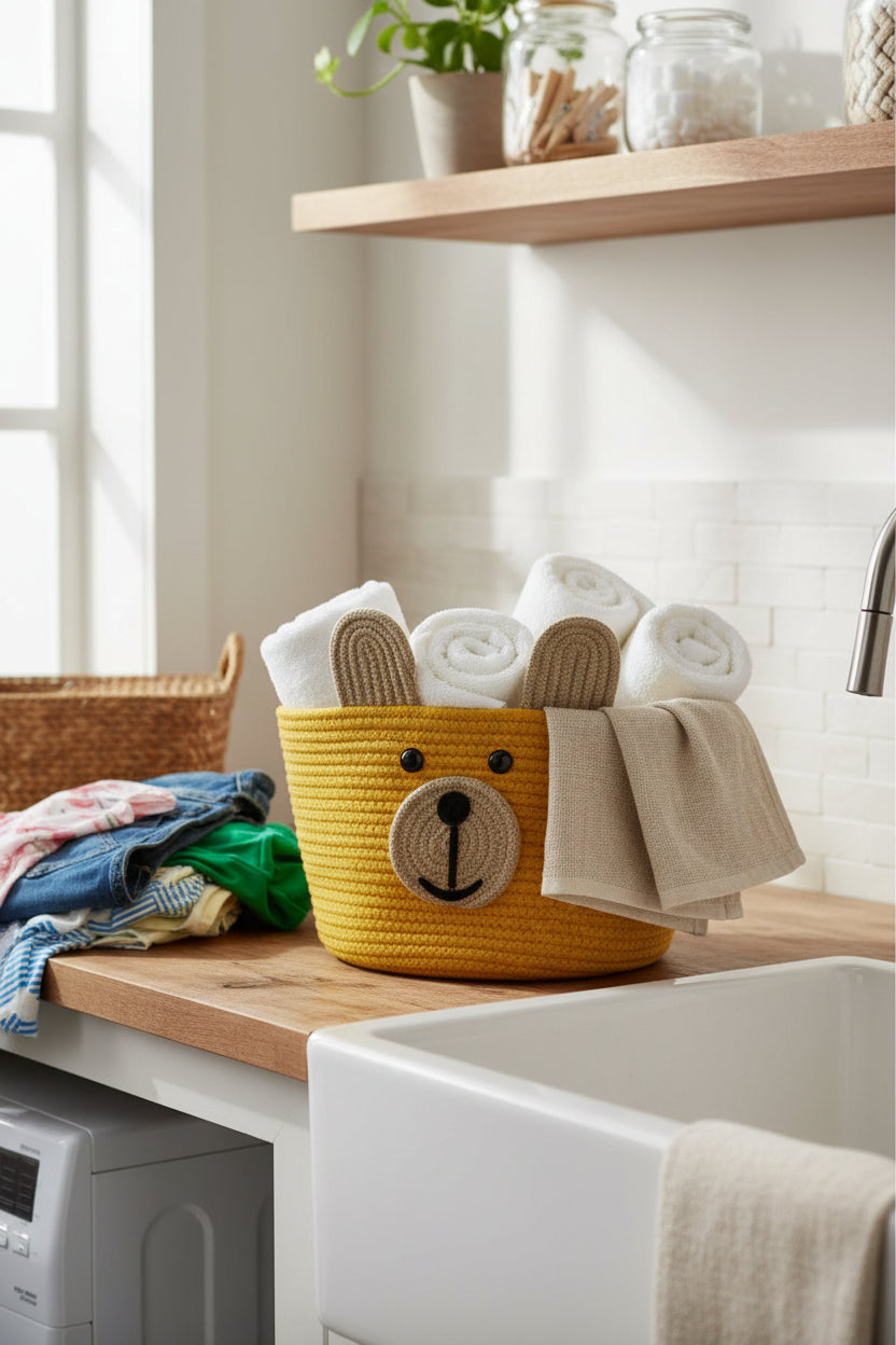 Cute Bear Face Woven Storage Basket