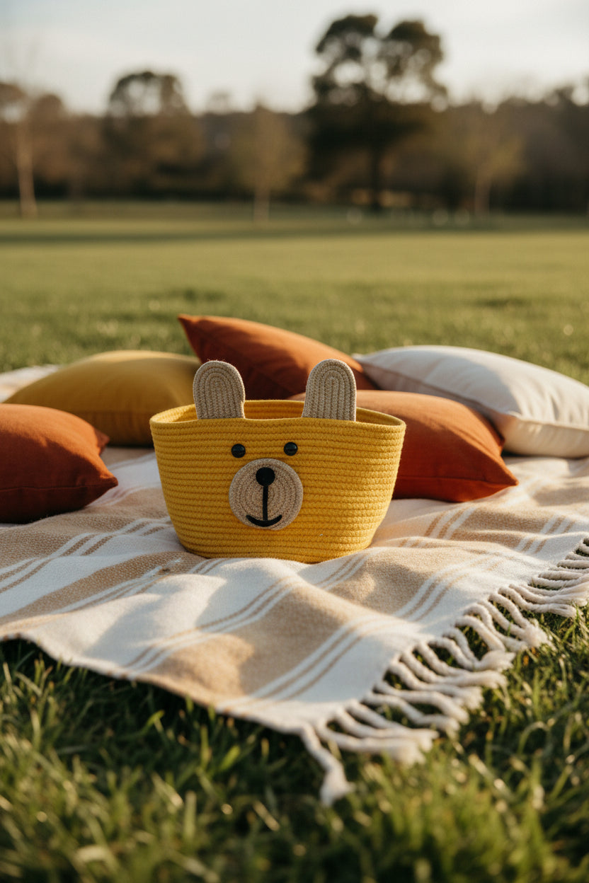 Cute Bear Face Woven Storage Basket